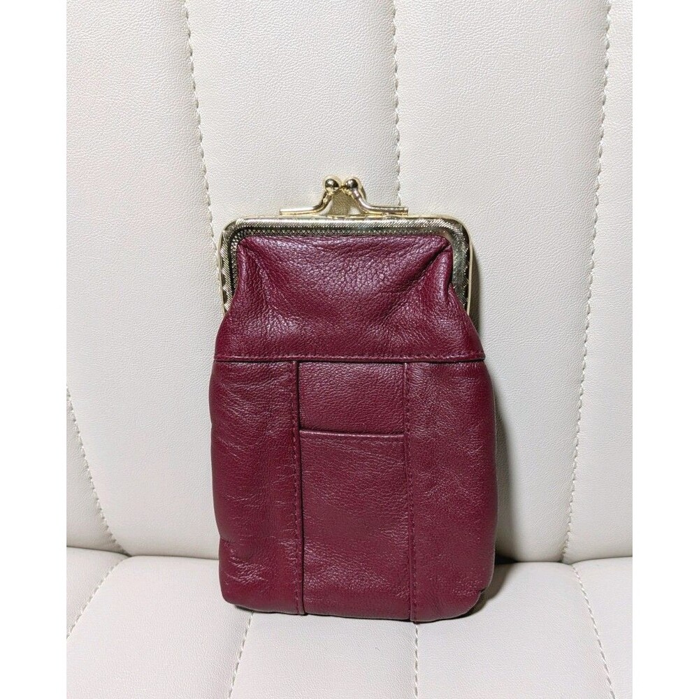 Compact Leather Kiss-Lock Wallet in Burgundy